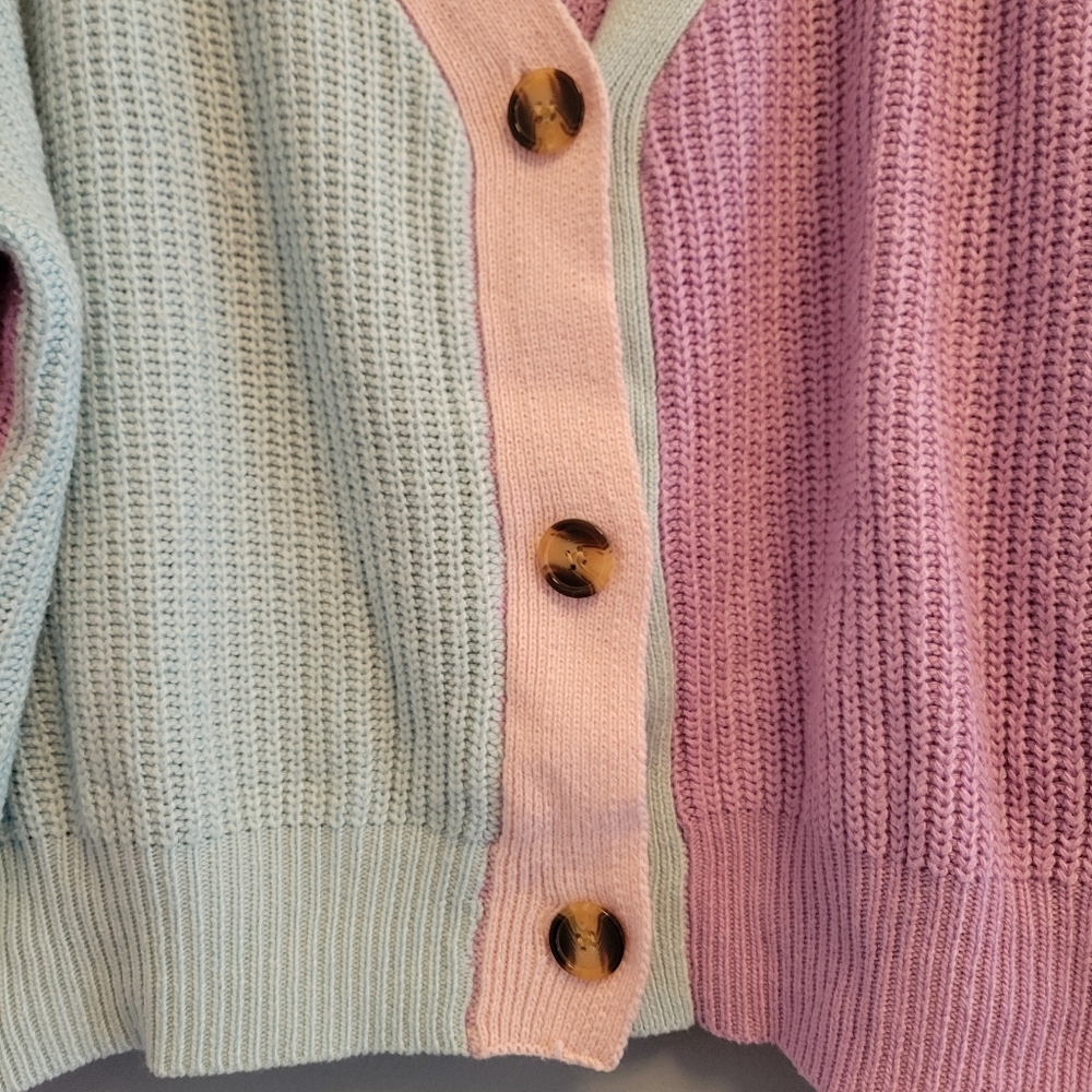 Pink Lily Colorblock Button Sweater Womens Medium Spring Easter Pastel Knit - Picture 6 of 8